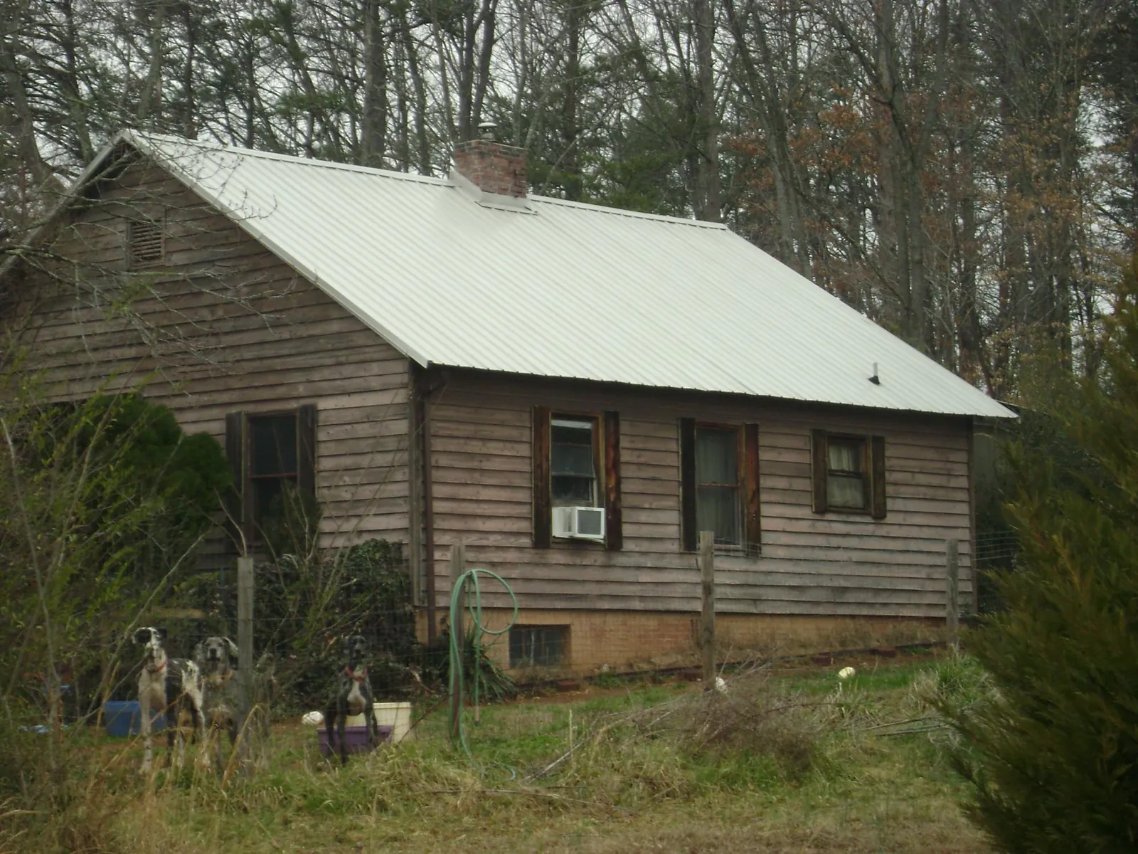 White metal roof on an old wood sided farmhouse, from a Asphalt Shingle Roof Repair job in Union Grove